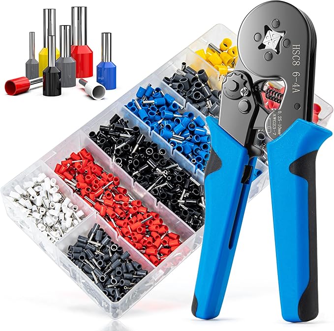 Ferrule Crimping Tool Kit, LUNEY Crimper Plier with 1250PCS Wire Ferrules Kit Wire End Terminals, Self-adjustable Ratchet Tool Set for AWG 23-7 Cable connectors, 0.25-10mm²