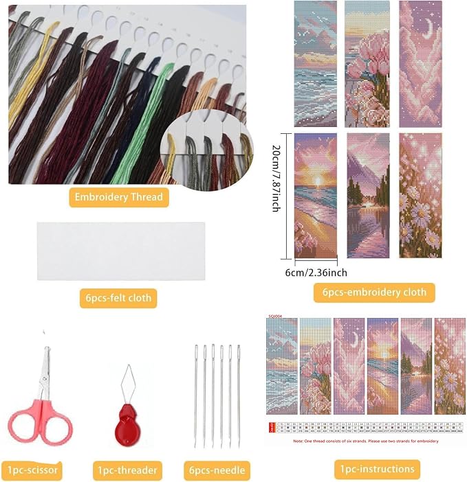 6PC Pink Beach Stamping Cross Stitch Kit - Image 2