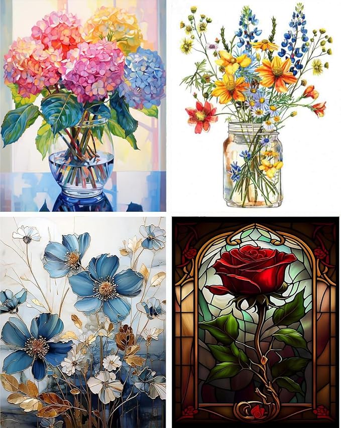 4 Pack Flower Cross Stitch Kits by Unknown