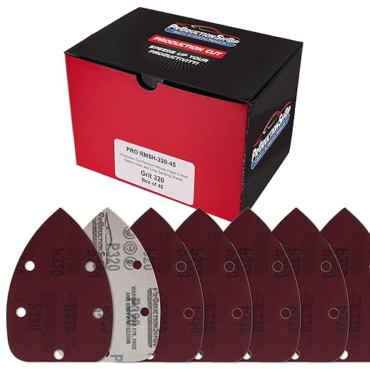 Premium 320 Grit 5-Hole Pattern Mouse Detail Sander Sandpaper Sheets, Box of 45 - Dustless Hook & Loop Triangle Shaped Mouse Disc Pads - Woodworking Tool Sand Wood Furniture Auto Paint