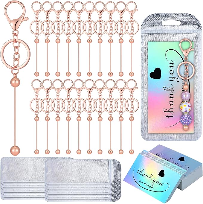 Sasylvia 60 Pcs Beadable Keychain Bars Bulk Making Kit 20 Beaded Keychain 20 by Sasylvia