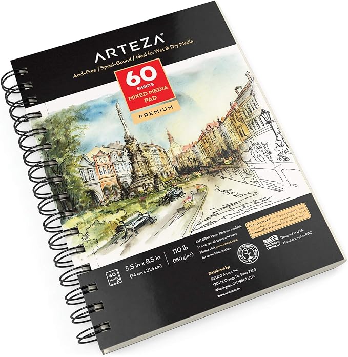 ARTEZA Mixed Media Sketchbook, 5.5 x 8.5 Inches, 60 Sheets, Micro-Perforated - Image 2