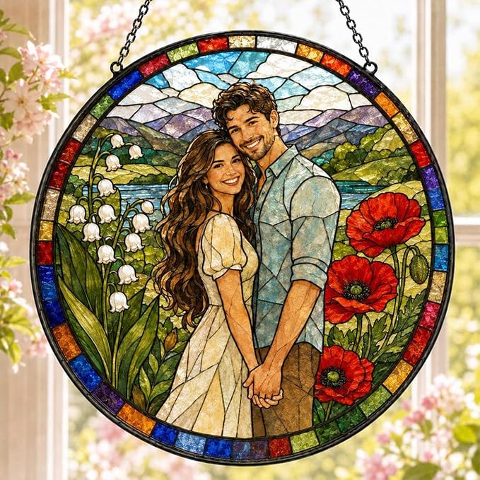 Personalized Couples Photo Faux Stained Glass Sun Catcher, Photo Couple by Noni