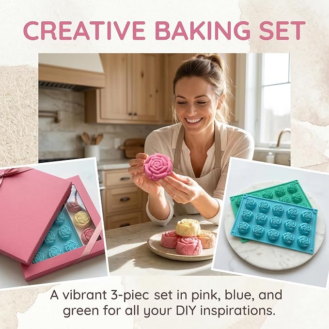 3 Pack Rose Silicone Mold Set, Reusable Flexible Flower Silicone Mold - Image 5