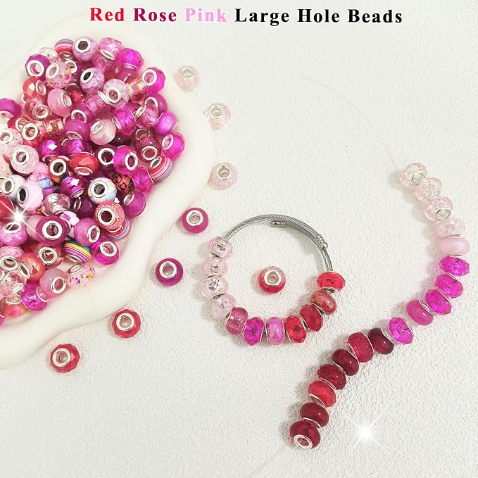 Zyehxed Large Hole Beads Red Rose Pink Fairy Wand Garden Beads - Image 3