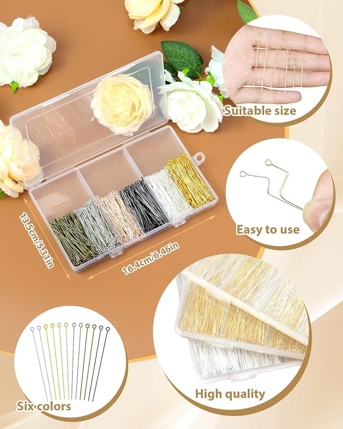 FIVEIZERO 900 PCS Eye Pins for Jewelry Making & Beading, Metal Loop Pin - Image 3