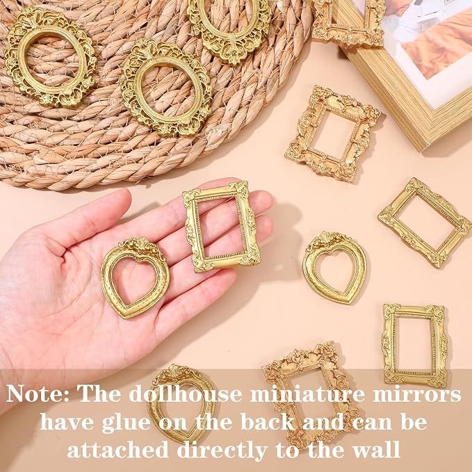 Miniature Dollhouse Mirror & Picture Frames Set 12 PCS Vintage Gold Resin Mini - Image 3