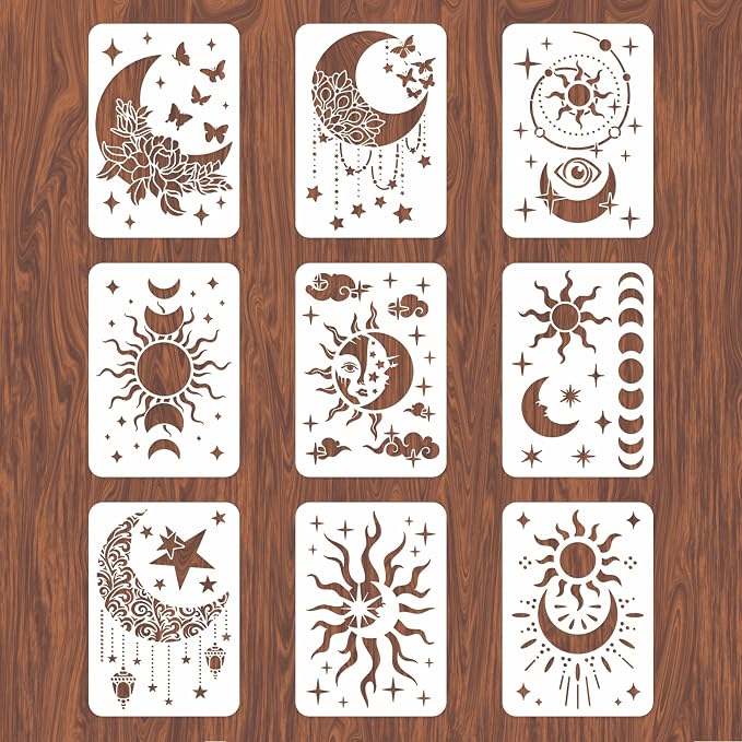 INFUNLY 9PCS/Set Sun Moon Wall Stencils by INFUNLY