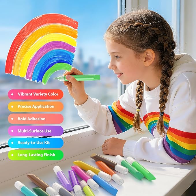 72 Pcs Suncatcher Paint Pens, Stained Glass Sun Catcher Pens 24 Colors 10ML Each - Image 3