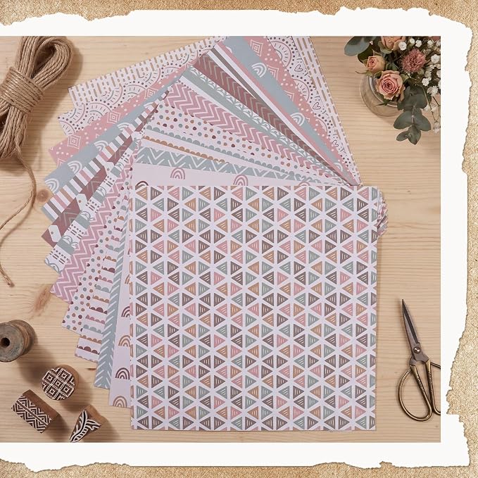24 Sheets Scrapbook Paper, 12x12in Double-Sided Bohemian Patterned Craft Paper - Image 4