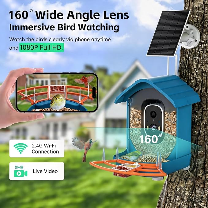 Bird Feeder with Camera, AI Bird Identification, Full HD Live Video, Solar - Image 6