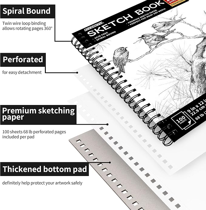 FIXSMITH 9"X12" Sketch Book | 200 Sheets Sketchbook| 2 Pack |Acid Free Drawing - Image 2