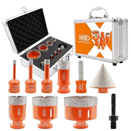 BGTEC Diamond Core Drill Bits Set - 10pcs Tile Hole Saw Kit 6/8/10/25/35/50/65mm with 10mm Diamond Finger Bits and 2" Chamfer Bits for Porcelain Ceramic Tile Granite Marble