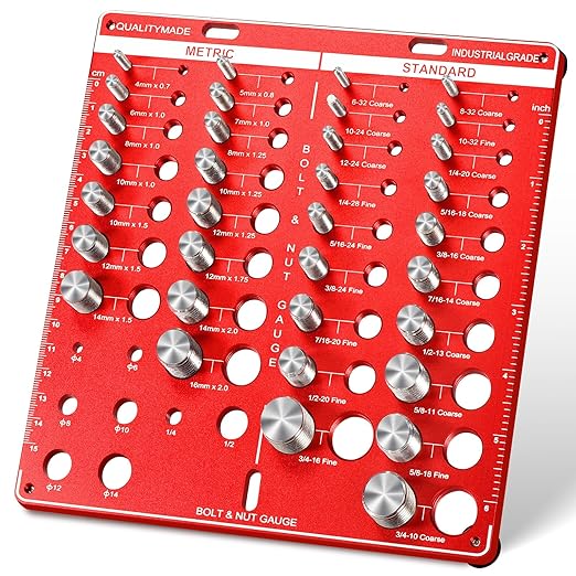 42 Nut and Bolt Thread Checker - 19 Standard and 15 Metric Bolt Checker and 8 Drill Bit Gauge,Bolt Size and Thread Gauge,Wall-Mountable Bolt and Nut Identifier Gauge