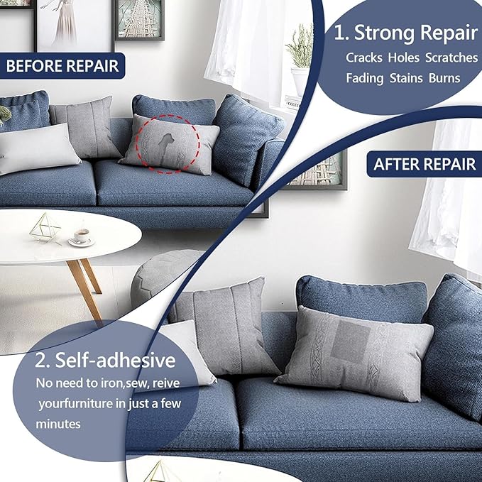 Canvas Repair Patch, 17X158 Inch Strong Sticky Fabric Repair Tape, Self-Adhesive Fabric Patch for Sofas, Tote Bags, Clothing, Car Seats, Furniture (Grey, 17X158 Inch)