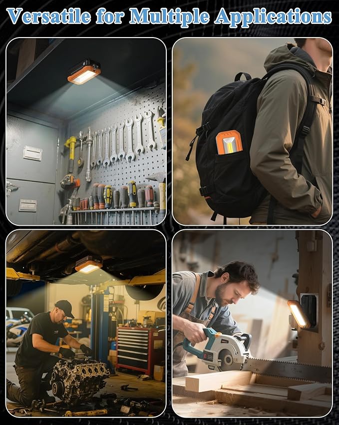 LED Work Light, Rechargeable Work Light with Magnet Base & Hanging Hook, 7000mAh Battery, Cordless Portable Work Lights, Small Bright for Car Repairing & Mechanics, Emergency, Outdoor