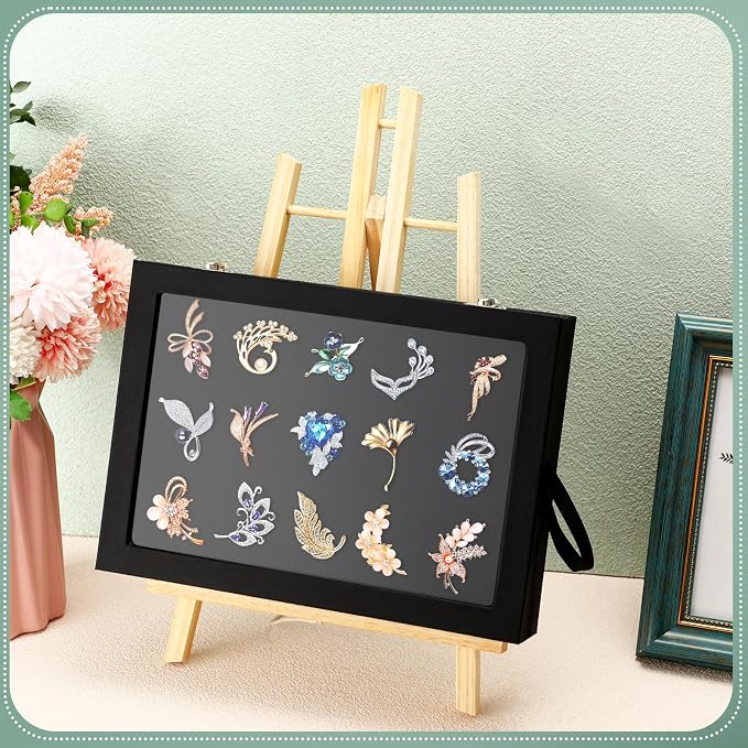 Huquary 3 Pcs Wooden Jewelry Box Glass Top Display Cases - Image 4