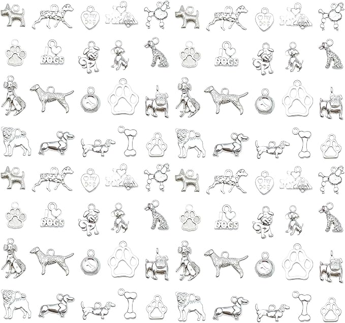 WOCRAFT 60pcs Bright Silver Dogs Bracelet Charms by WOCRAFT