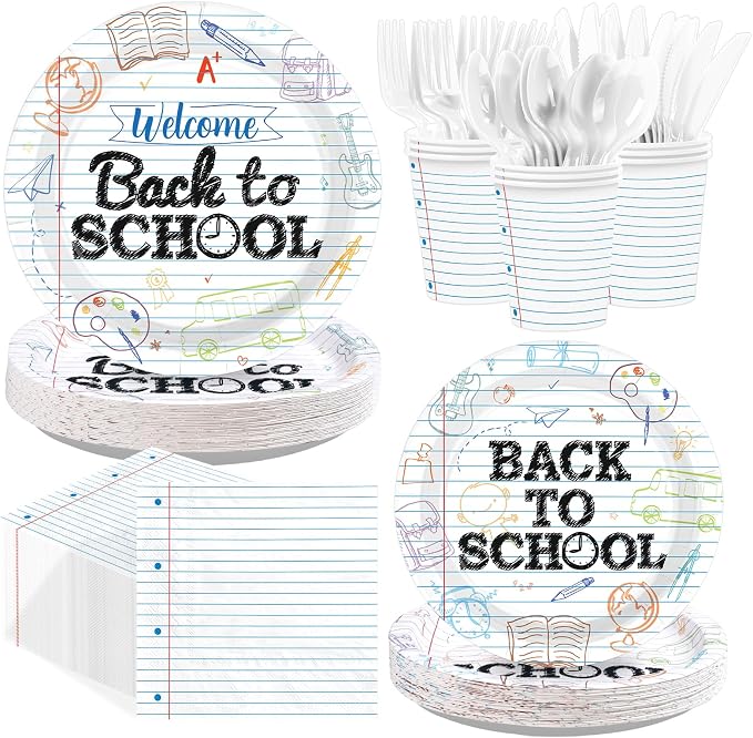 168 Pcs Back to School Party Decorations Notebook Print Plates Napkins Cups by Greencian