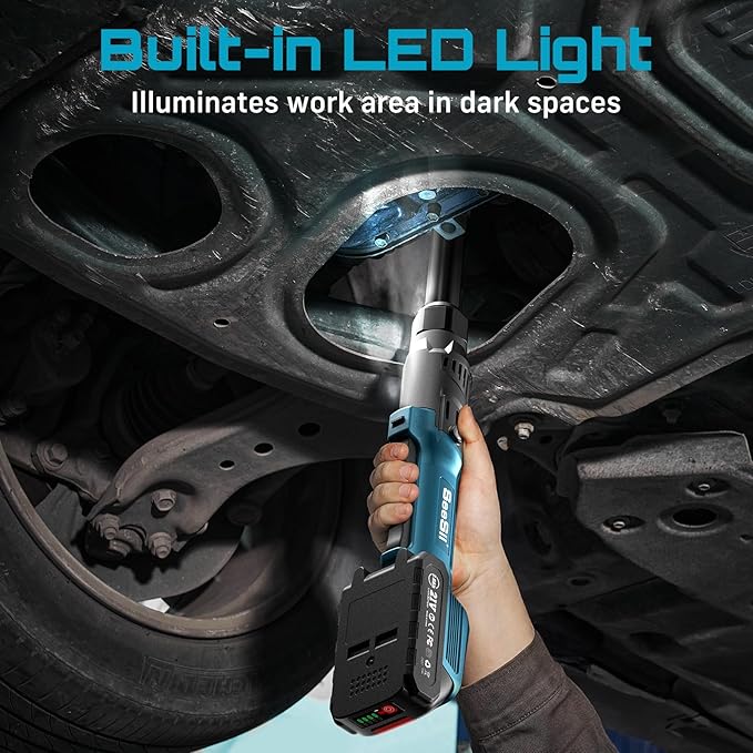 Extended Cordless Electric Ratchet Wrench: 66 Ft-lbs Power Ratchet Wrench 3/8", Brushless Motor, Variable Speed Trigger, 2 Pack 21V Batteries & Charger, 8 Sockets, 1/4"& 1/2" Adapter, 3" Extension Bar