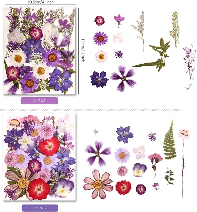 100 PCS Purple Pressed Dried Flowers and Leaves - Image 3