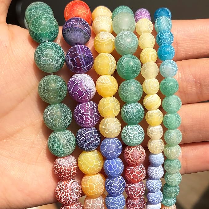 48pcs Natural Matte Rainbow Oxidized Gemstone Beads，8mm Frosted Round Loose - Image 3