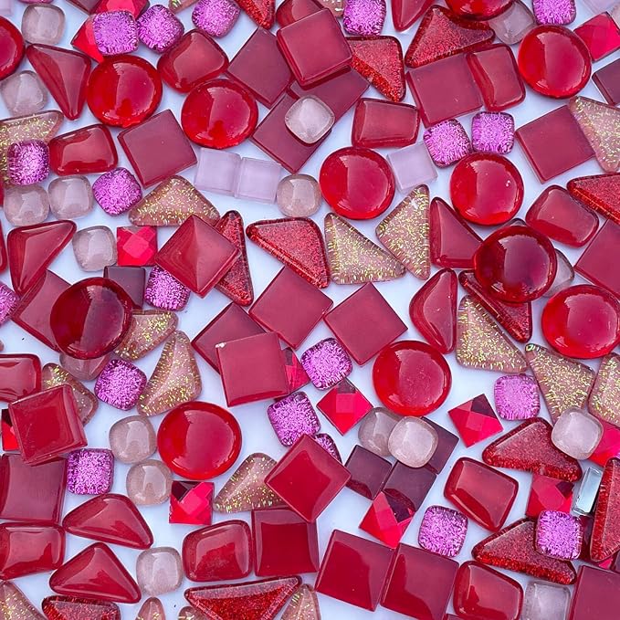 LITMIND 1.1LB Red Mixed Irregular Crystal Glass Mosaic Tiles - Image 3