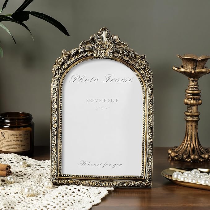 Cuspin 5x7 Picture Frame Arched Gold Frames, Vintage Bronze 5 by 7 Photo Frame - Image 2