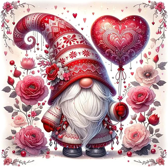 Valentine Diamond Art Kits for Adults, Full Drill Gnome Diamond Painting Kits by Dugsmgd