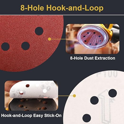 100 PCS 5 Inch Sanding Discs 100 Grit Hook and Loop Adhesive Round Sandpaper for Random Orbital Sander