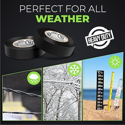 Black Electrical Tape - Professional Grade - 3/4 inch x 66ft - PVC Vinyl Electrical Insulating Tape for All Weather - U/L Approved - Waterproof - Pack of 3