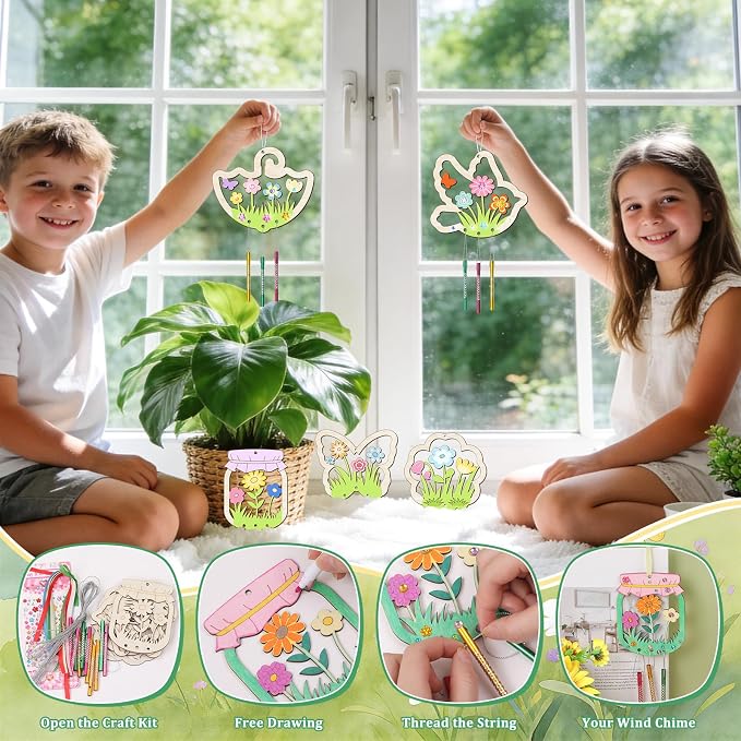 12PCS Spring Wind Chime Kit, Make Your Own Hollow Out Floral Wind Chime DIY - Image 4
