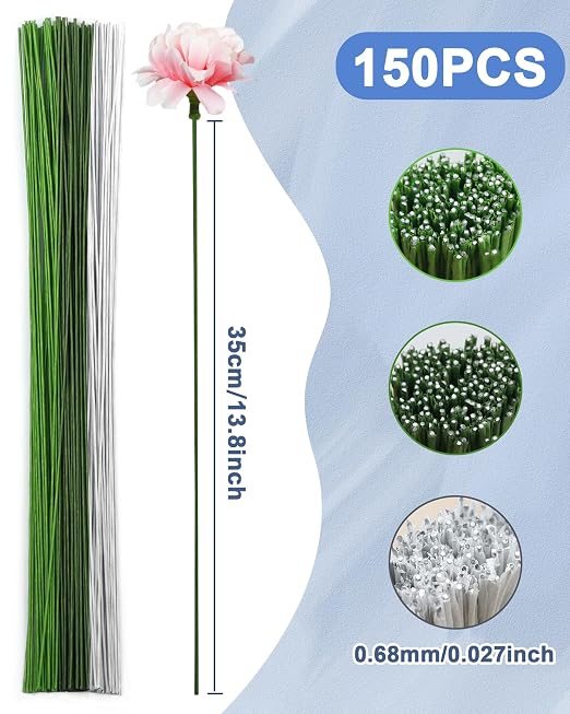 150 PCS FIVEIZERO 26 Gauge MixColor Floral Wire Stems - Image 2