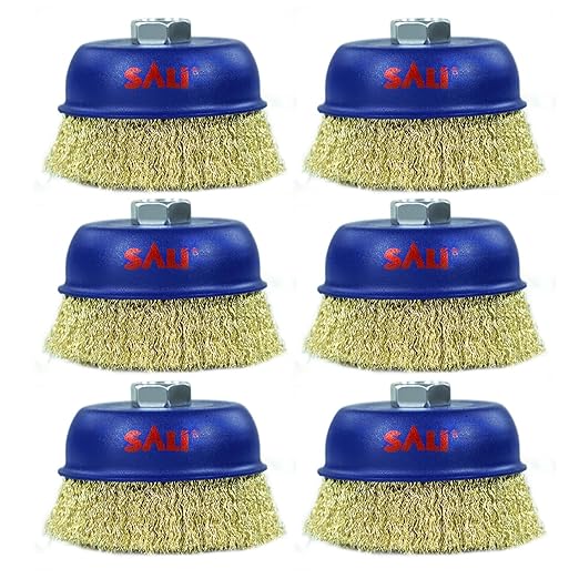 SALI 6 Pack Wire Cup Brush, 4 Inch Coarse Crimped Cup Brush for Grinders, with 5/8 Inch Arbor for Heavy Cleaning Rust, Stripping and Abrasive, for Angle Grinder