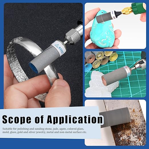 Glarks 10Pcs Sanding Drums Sleeves Polishing Rolls, Abrasive Grinding Head Sandpaper Bar Sticks, 180/240/320/400/600/800/1000/1200/1500/2000 Grit Cylinder Polishing Grinding Mounted Sanding Points