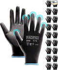PACIFIC PPE Work Gloves PU Coated-18 Pairs, Touchscreen Working Gloves for Men and Women, Mechanic Gloves, Lightweight, Black, Small