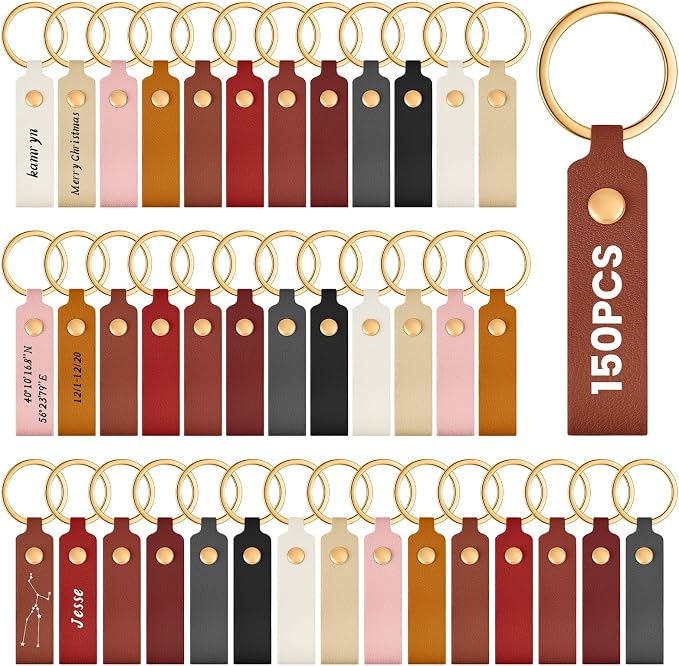 Wavyknot 150 Pcs PU Leather Keychain Blanks Bulk Laser Engraving Blanks by Wavyknot