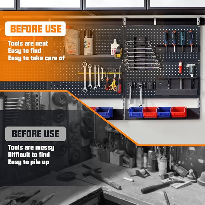Metal Pegboard Storage System, Garage Wall Organizer, Tool Storage Panels for Workbench (Black, 31.5"x15.75"-4PCS)