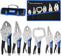 Vice Grips Pliers Set, 6-Piece Locking Pliers Set, 6-1/2"& 9-1/2"Needle Nose Vise Grips, 5"&7"&10" Curved Jaw Vise Grip Tools, 6" C-clamp Locking Plier with Rolling Pouch