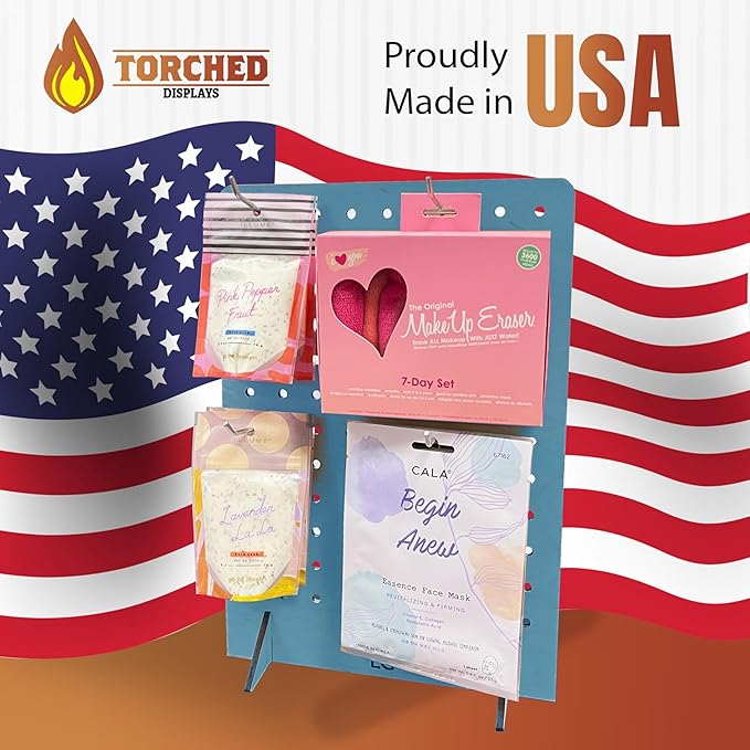 Torched Pegboard Display Stand for Jewelry, Craft Shows, Selling, Vendor Events, Tools, Peg Board Accessories Rack Organizer, Medium 8" L x 4.3" W x 12" H, Blue