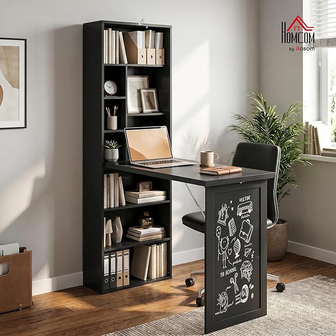 HOMCOM Foldable Convertible Writing Table, Wall Mounted Space-Saving Computer - Image 2