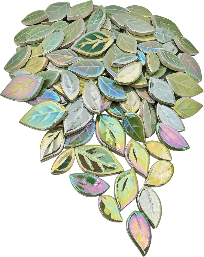 500g/1.1lb Leaf-Shaped Ceramic Mosaic Tiles, Ceramic Mosaic Pieces by Unknown