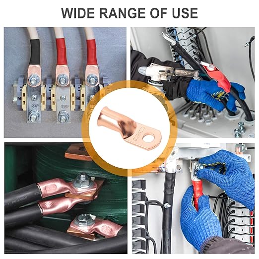 Copper Lugs kit 1/0 Gauge 2 Gauge 6 Gauge Battery Cable Lugs 5/16" and 3/8" Stud Ring Terminals Heavy Duty 0 2 6 AWG Wire Lugs 28 PCS Battery Cable Ends Wire Connectors with 28 PCS Heat Shrink Tubing