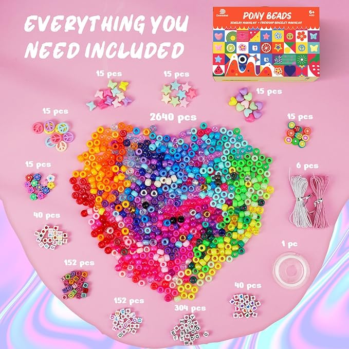 Dowsabel 6 Boxes 120 Colors Pony Beads Bracelet Making Kit, Beads - Image 3