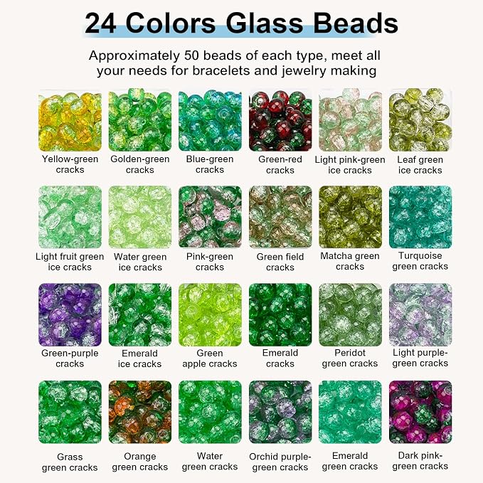XSEINO About 1200pcs 6mm Crack Glass Beads Bracelet Making Kit, 24 Style Crack - Image 2