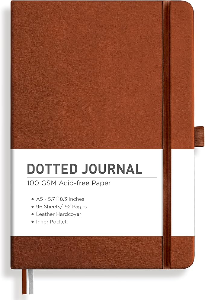 RETTACY Dotted Journal Notebook, 192 Pages, A5 Medium Size | Leather Hardcover by RETTACY