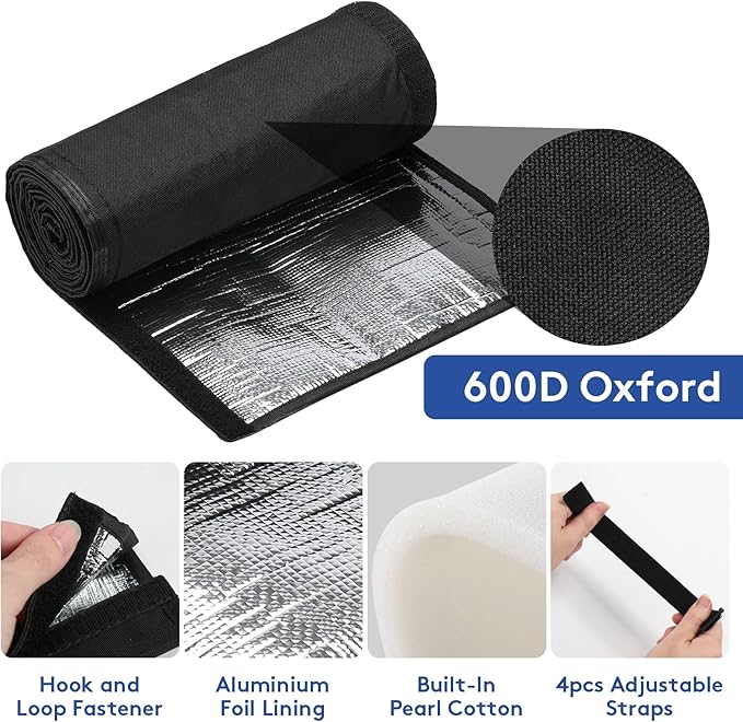 3 Layers HVAC Copper Pipe Insulation Cover, 72x10.2 Inch 600D Oxford AC Pipe Protector with 4 Adjustable Straps for Outdoor, Flexible Insulation Sleeve for Central Air Conditioning Mini Splits