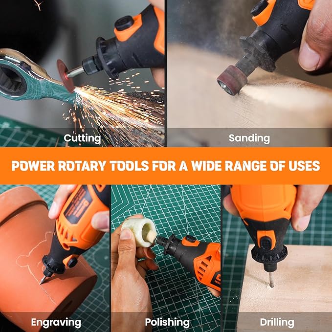HARDELL Rotary Tool Kit - 180W Corded Power Rotary Tool 6 Variable Speeds with 61 Accessories, 8000-35000RPM, for Sanding, Polishing, Cutting, Engraving,Carving, DIY Crafts