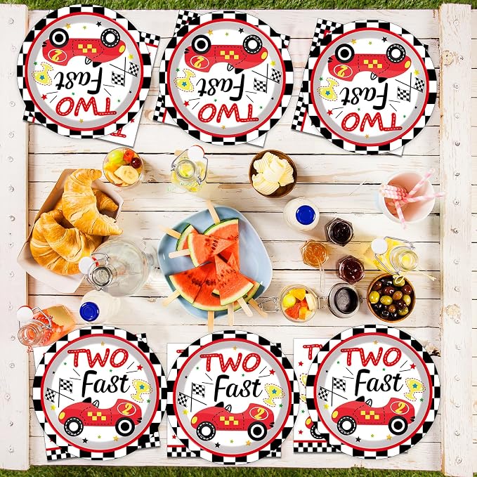 48Pcs Two Fast Plates and Napkins Two Years Old Birthday Party Decorations set - Image 7