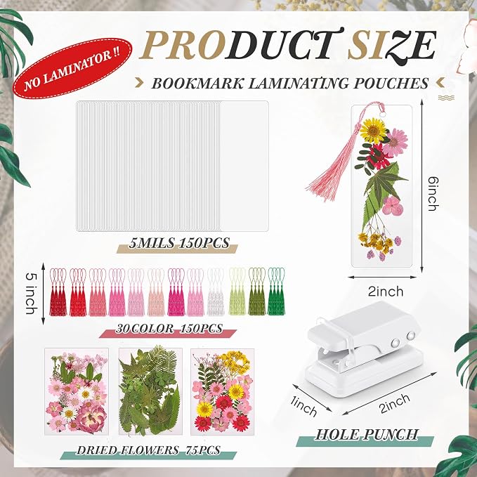 Fuyoooo 376 Pcs Pressed Flowers Bookmark Making Kit, DIY Bookmark Laminating - Image 2